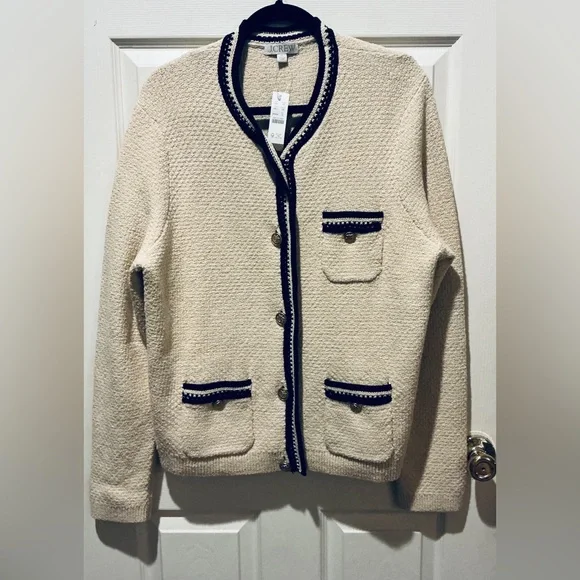 J.Crew NWT Cream And Black Lady Jacket Cardigan Woman Size X-Large Old Money - Picture 9 of 15